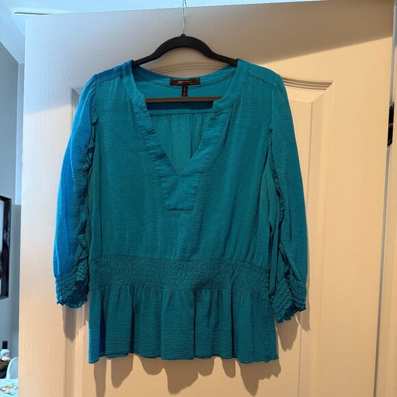 BCBGMaxAzria | V-Neck Peplum Blouse | Turquoise | Size: M - Picture 1 of 12
